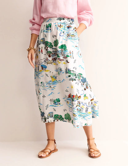 Florence Linen Midi Skirt-Ivory, Amalfi