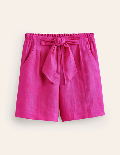 Tie Waist Linen Shorts-Pop Pansy