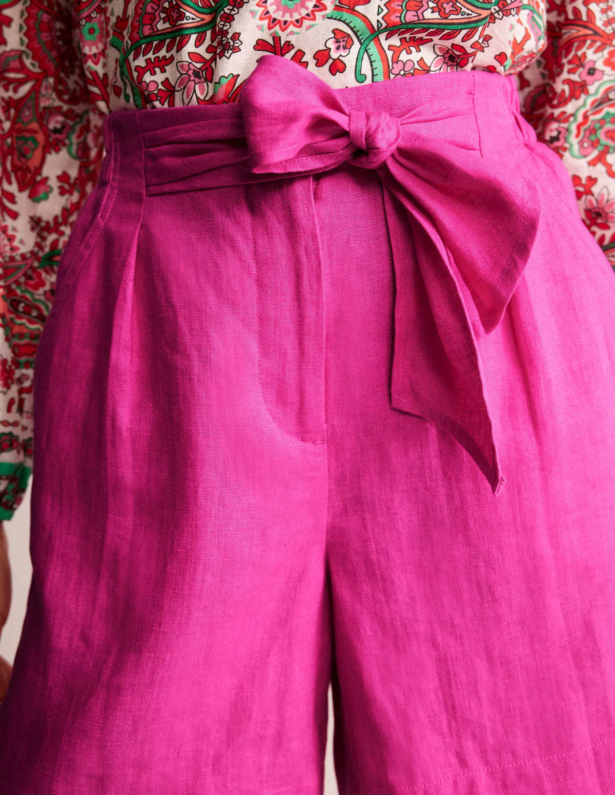 Tie Waist Linen Shorts-Pop Pansy