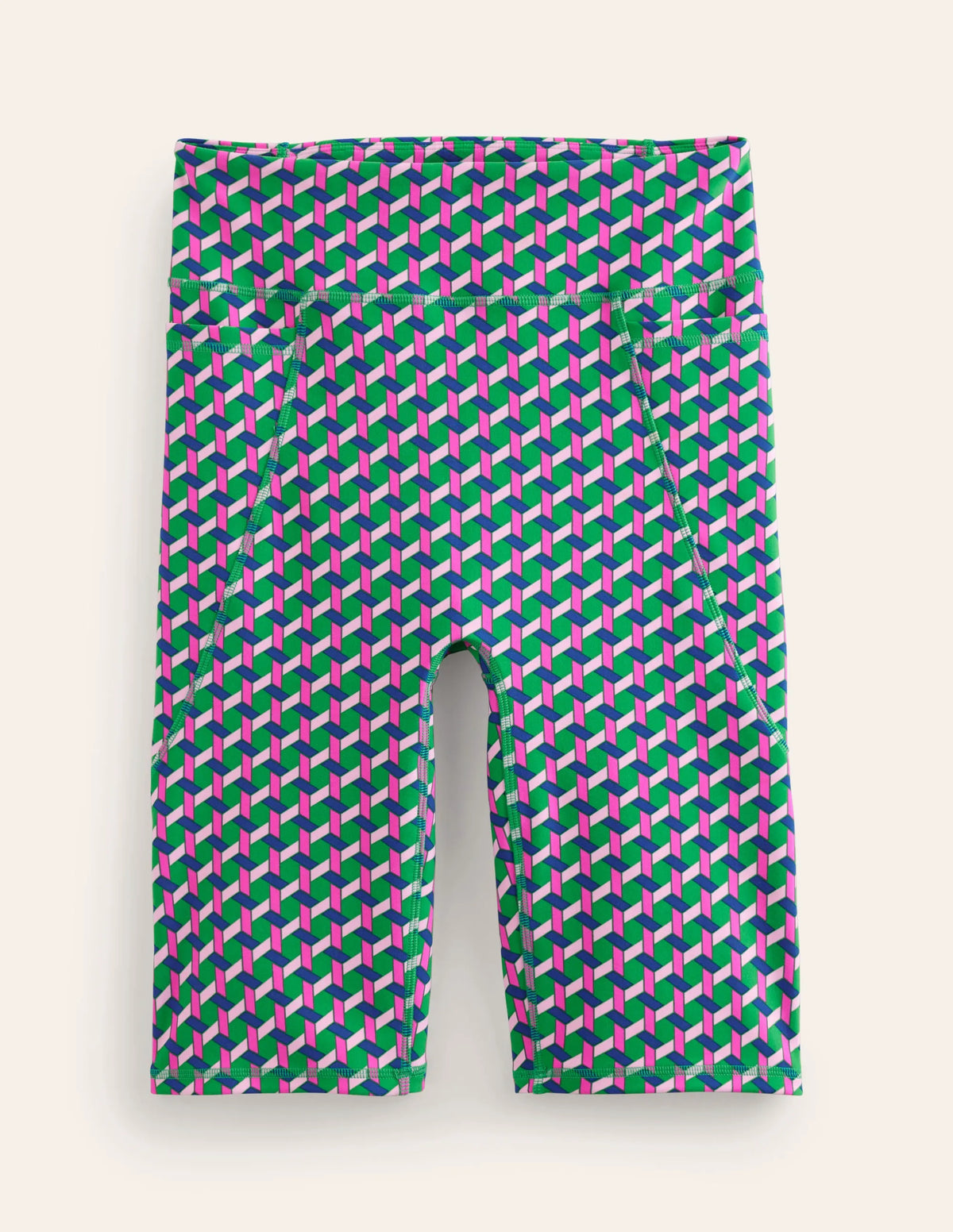 High Waist Pocket Shorts-Multi, Honeycomb Geo