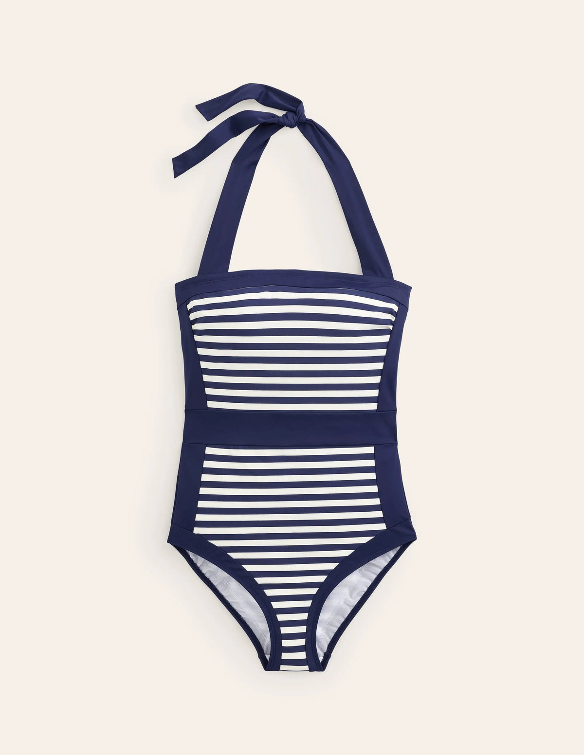 Santorini Halterneck Swimsuit-French Navy, Ivory Stripe