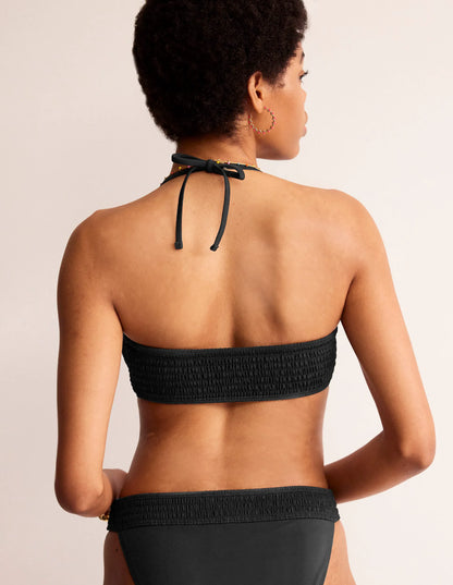 Milos Smocked Bikini Top-Black