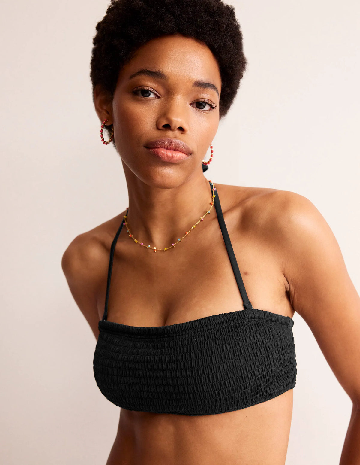 Milos Smocked Bikini Top-Black