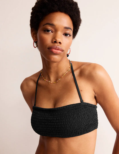 Milos Smocked Bikini Top-Black