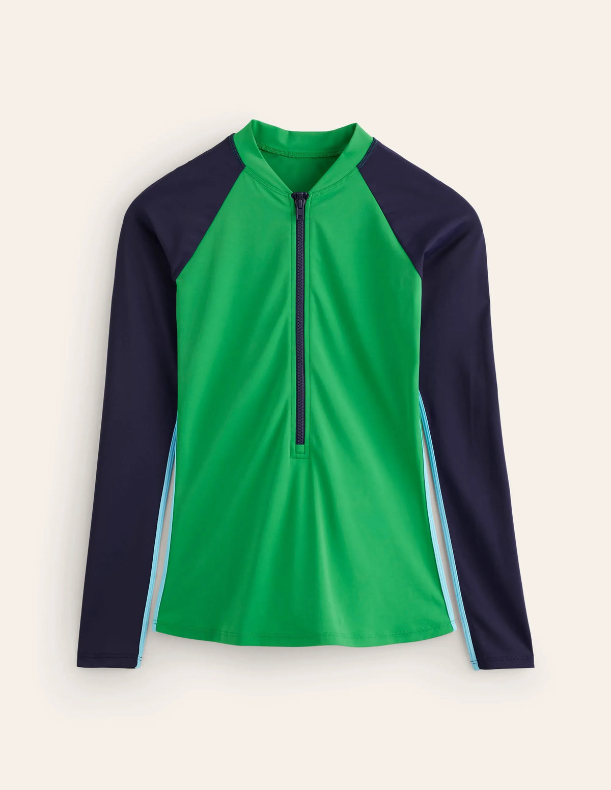 Piped Raglan Rash Guard-Navy/ Green Colourblock