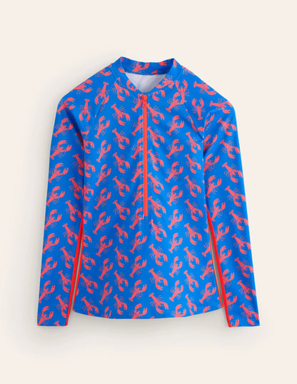 Piped Raglan Rash Guard-Indigo Bunting, Lobster
