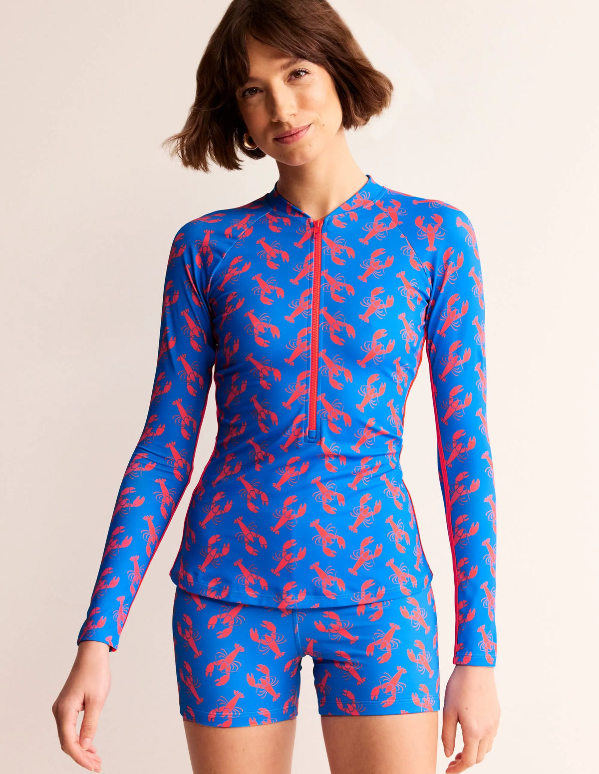 Piped Raglan Rash Guard-Indigo Bunting, Lobster