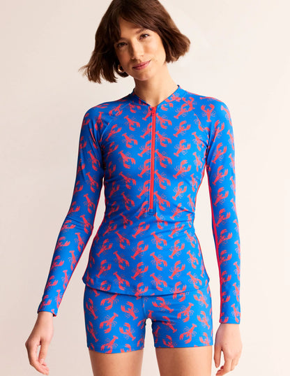 Piped Raglan Rash Guard-Indigo Bunting, Lobster