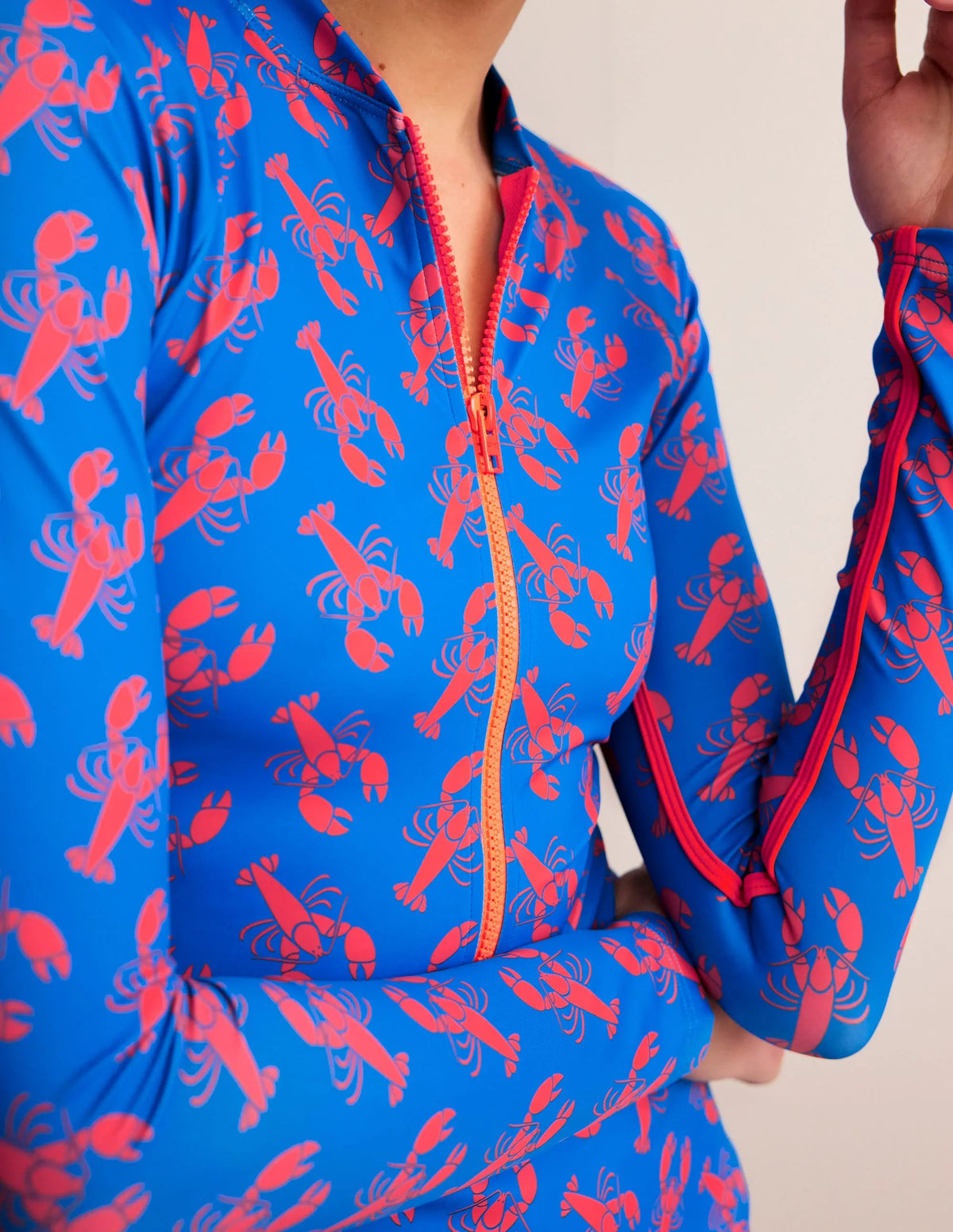 Piped Raglan Rash Guard-Indigo Bunting, Lobster
