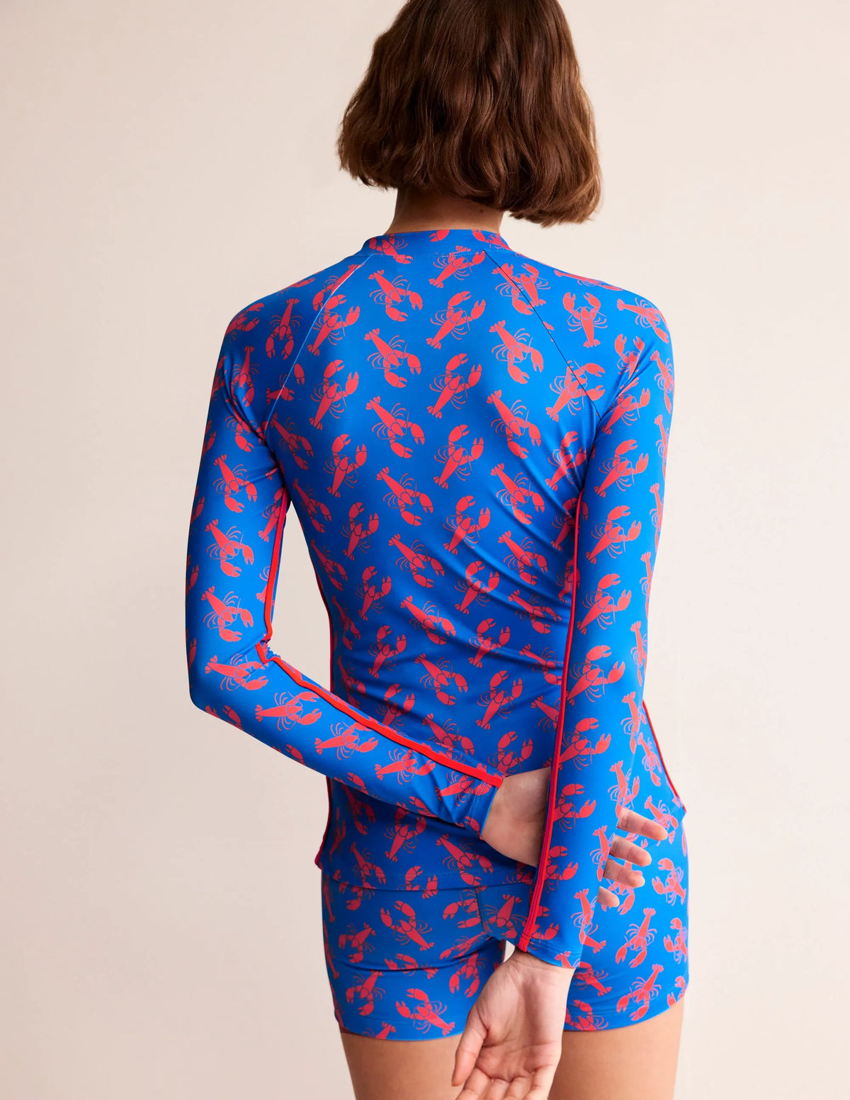 Piped Raglan Rash Guard-Indigo Bunting, Lobster