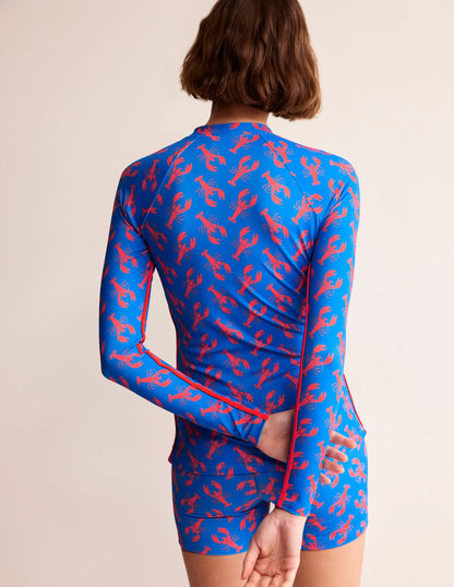 Piped Raglan Rash Guard-Indigo Bunting, Lobster