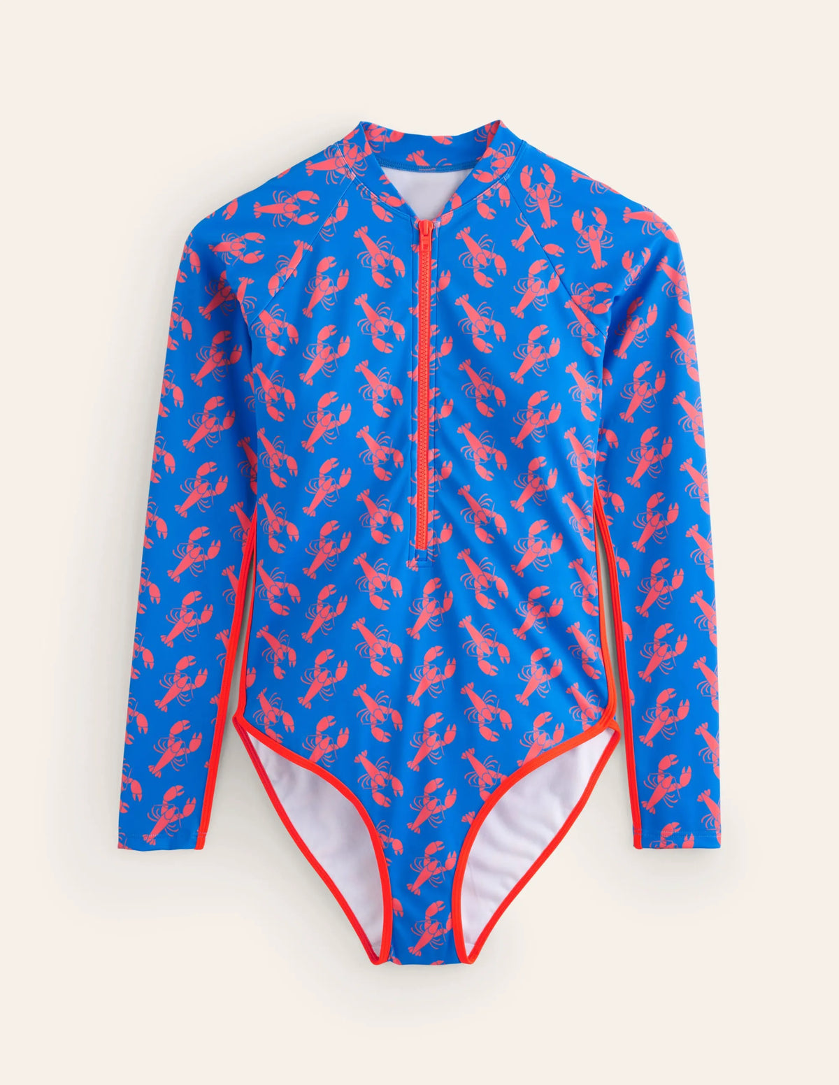 Piped Raglan Sleeve Swimsuit-Indigo Bunting, Lobster