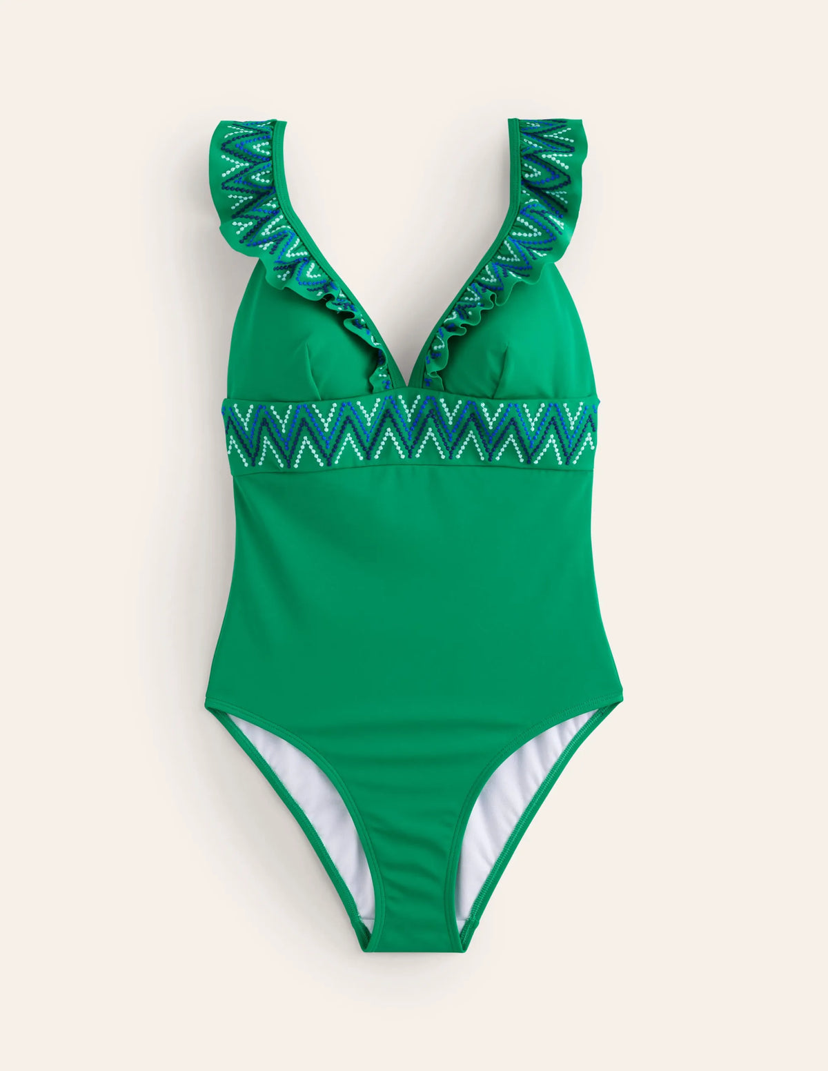 Embroidered Ruffle Swimsuit-Green