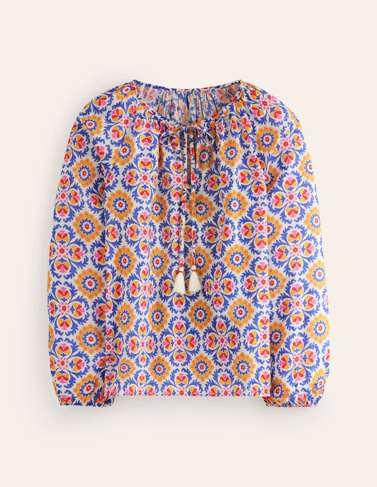 Serena Cotton Blouse-Artisan’s Gold, Mosaic Bloom