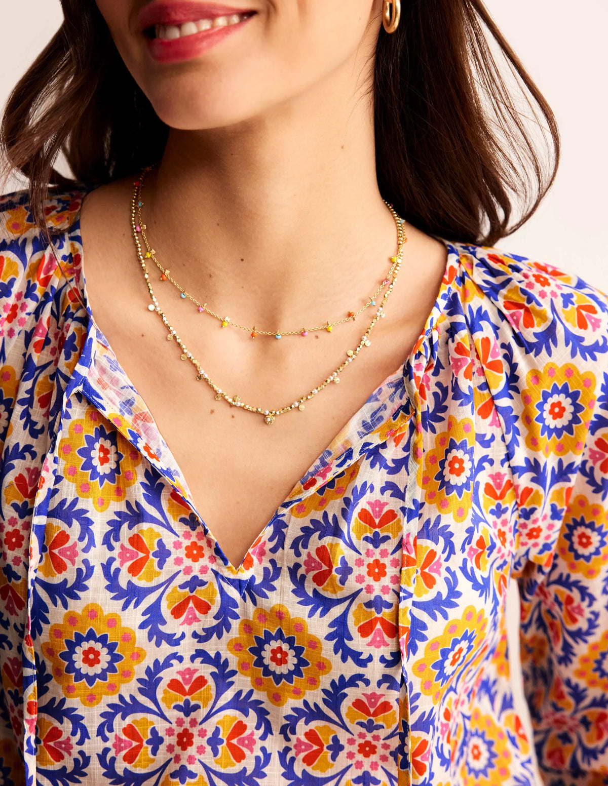 Serena Cotton Blouse-Artisan’s Gold, Mosaic Bloom