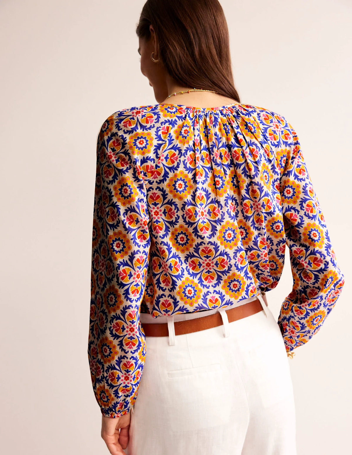 Serena Cotton Blouse-Artisan’s Gold, Mosaic Bloom