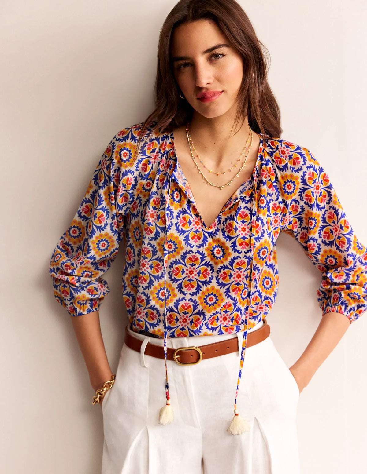 Serena Cotton Blouse-Artisan’s Gold, Mosaic Bloom