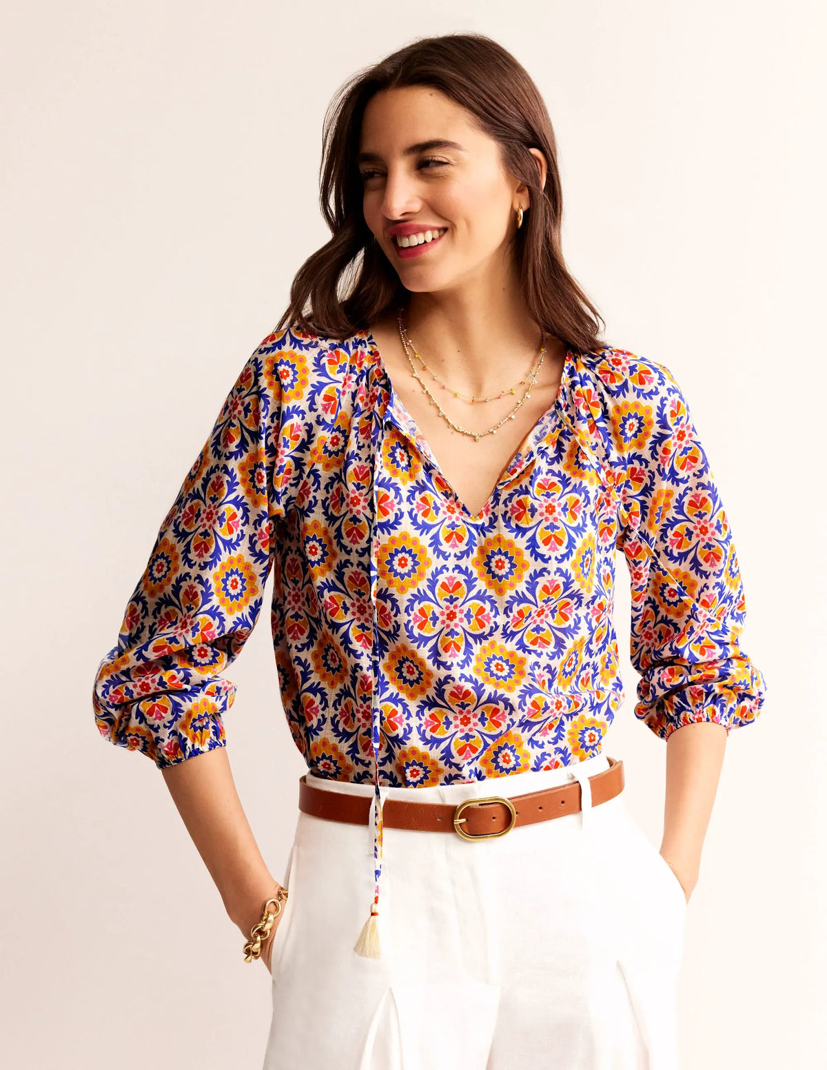 Serena Cotton Blouse-Artisan’s Gold, Mosaic Bloom