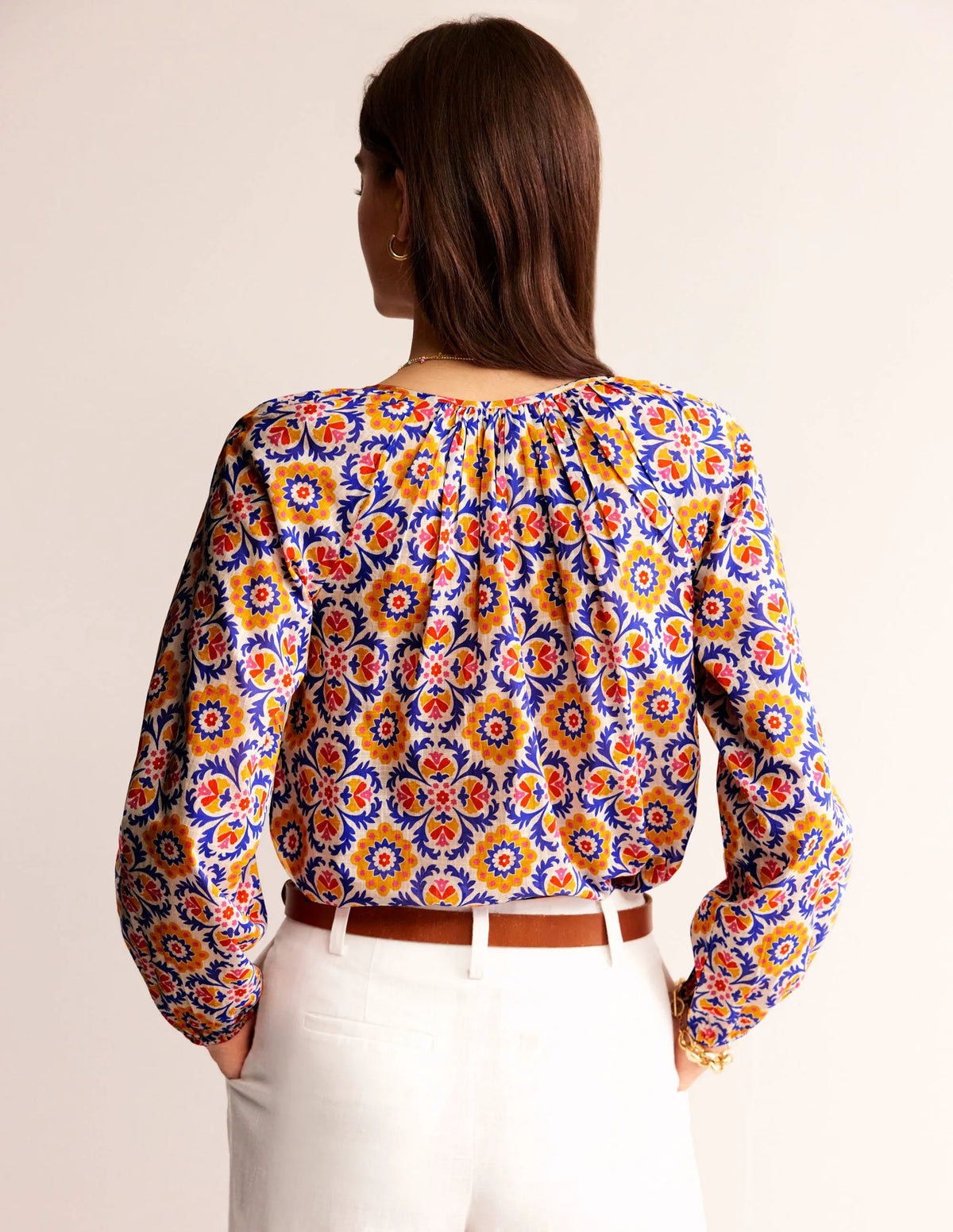 Serena Cotton Blouse-Artisan’s Gold, Mosaic Bloom
