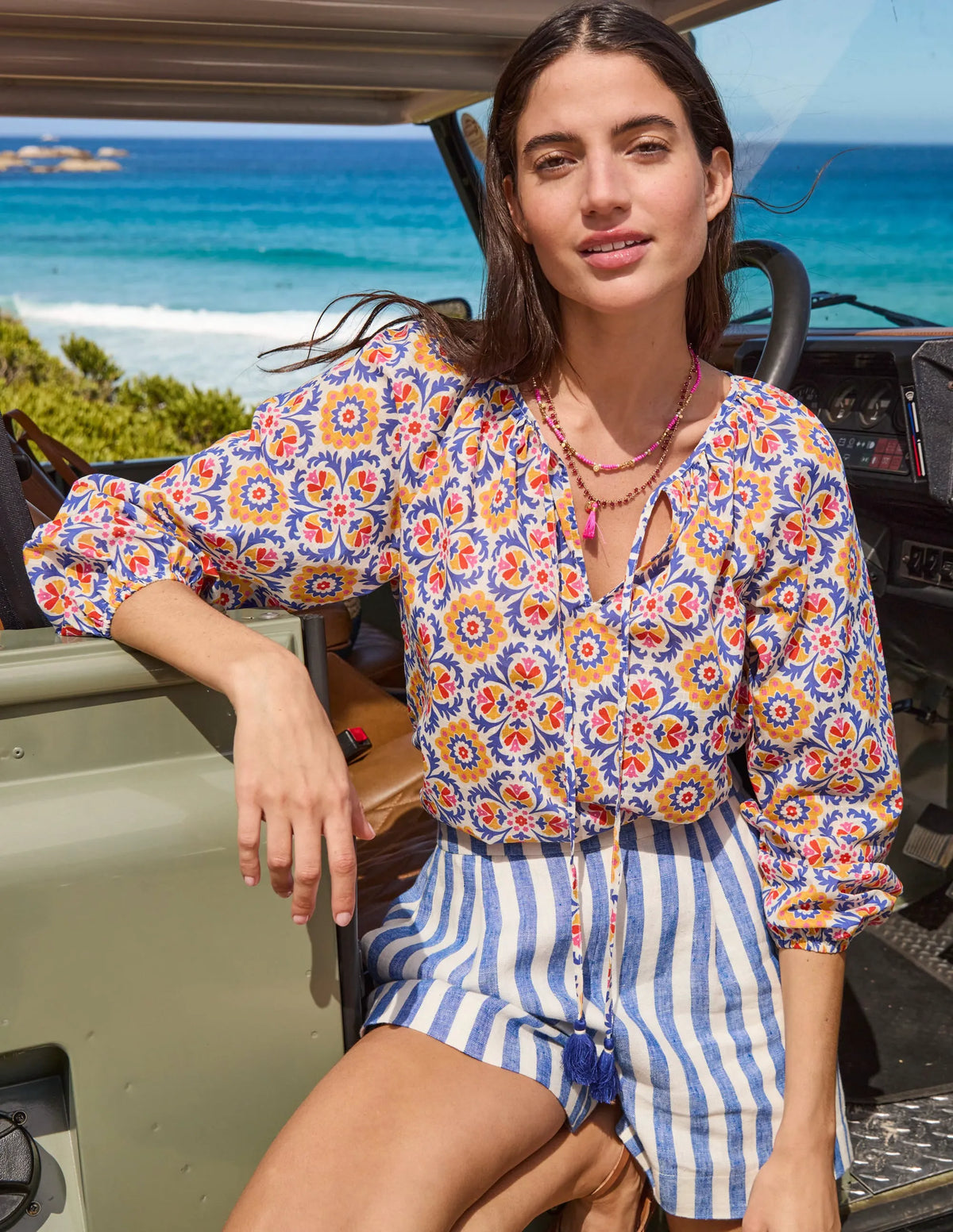 Serena Cotton Blouse-Artisan’s Gold, Mosaic Bloom