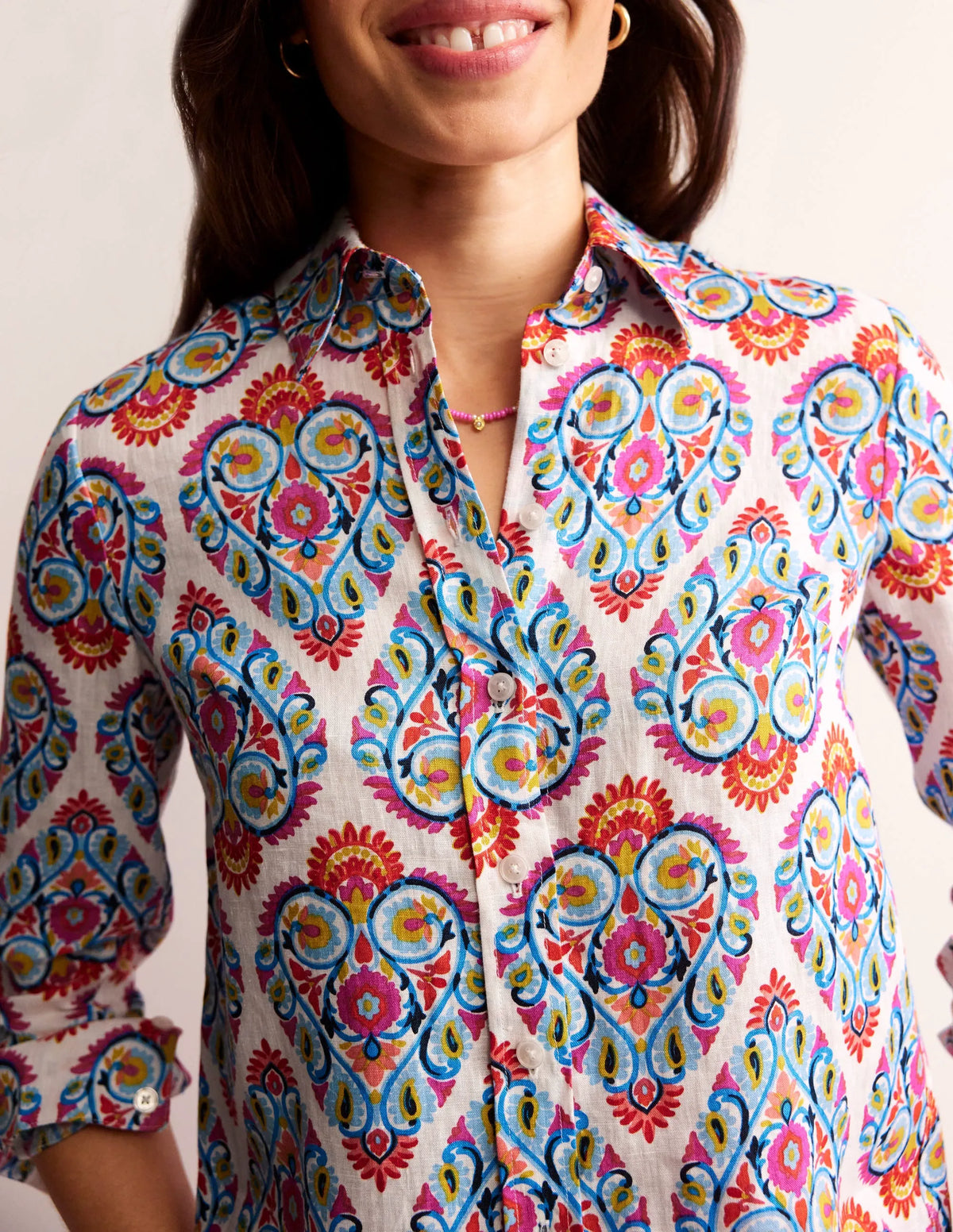 Sienna Linen Shirt-Multi, Flora Stamp