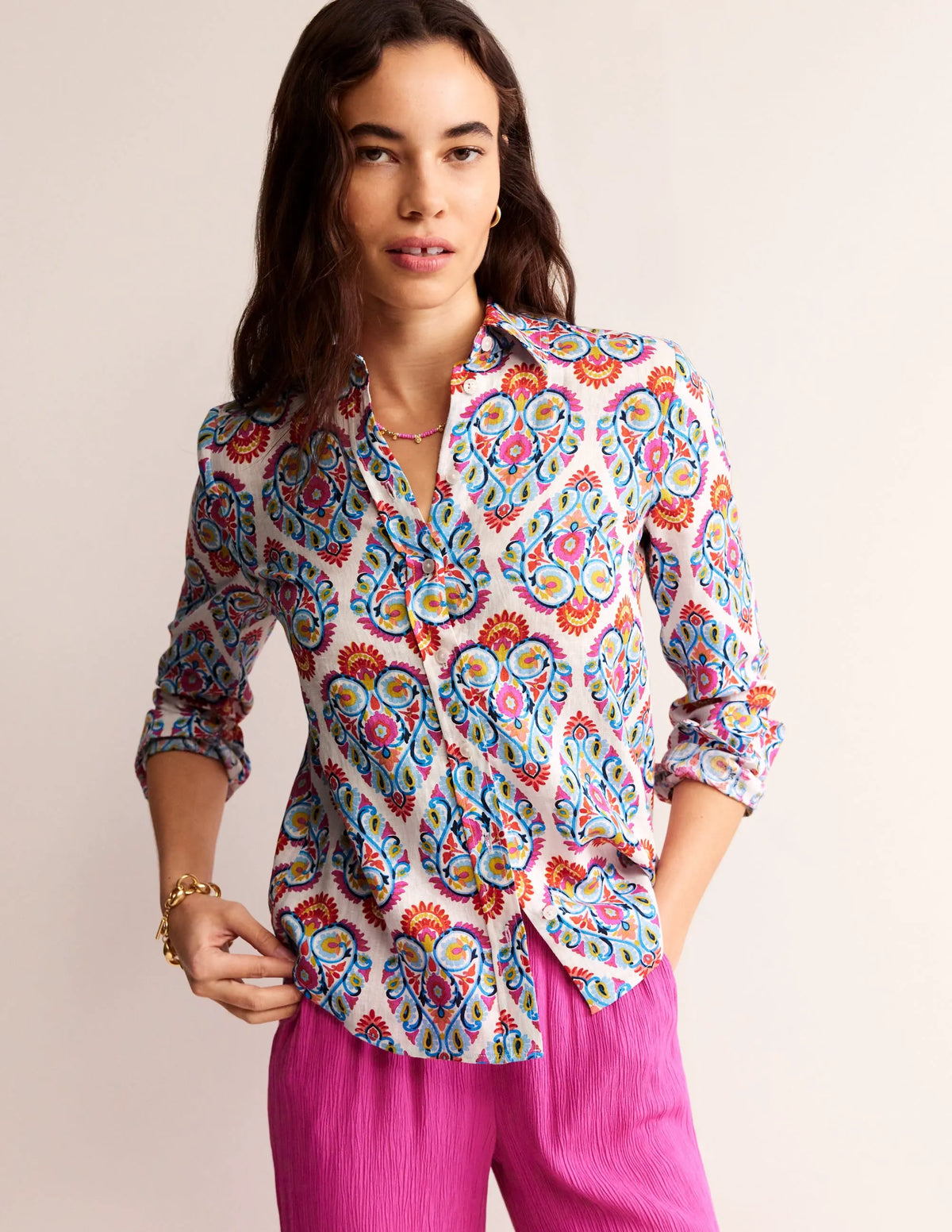 Sienna Linen Shirt-Multi, Flora Stamp