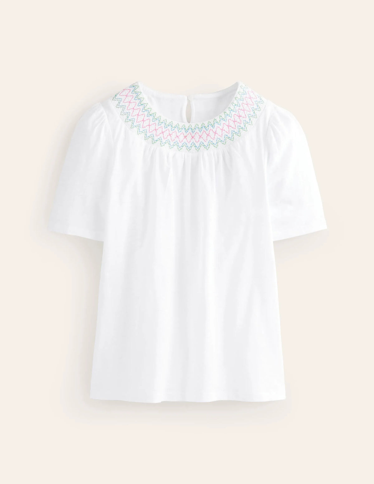 Smock Neck Puff Sleeve Top-White