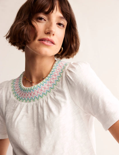 Smock Neck Puff Sleeve Top-White