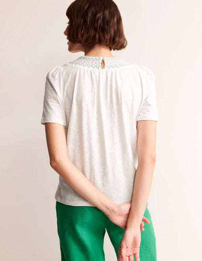 Smock Neck Puff Sleeve Top-White