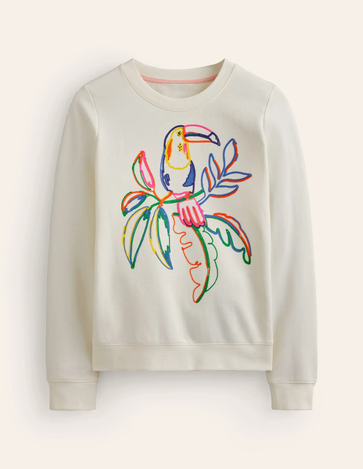 Hannah Embroidered Sweatshirt-Ivory, Embroidered Toucan