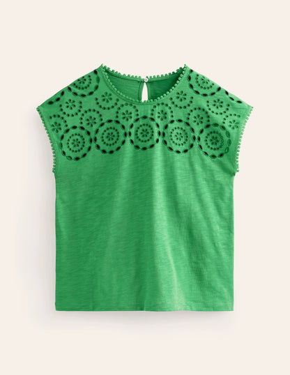 Sasha Broderie T-Shirt-Kelly Green