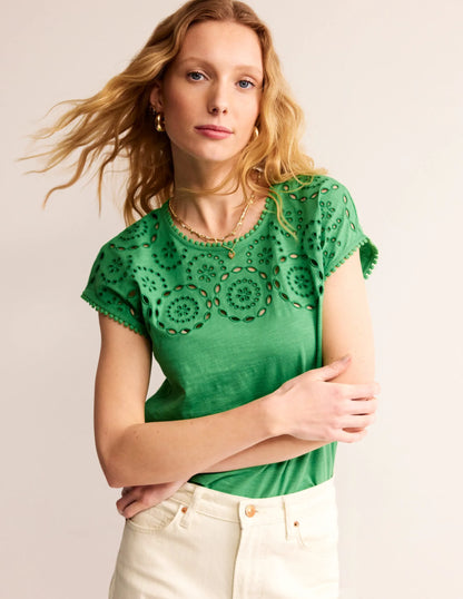 Sasha Broderie T-Shirt-Kelly Green