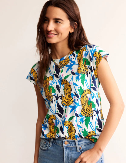 Louisa Printed Slub T-Shirt-Multi, Leopard Vine