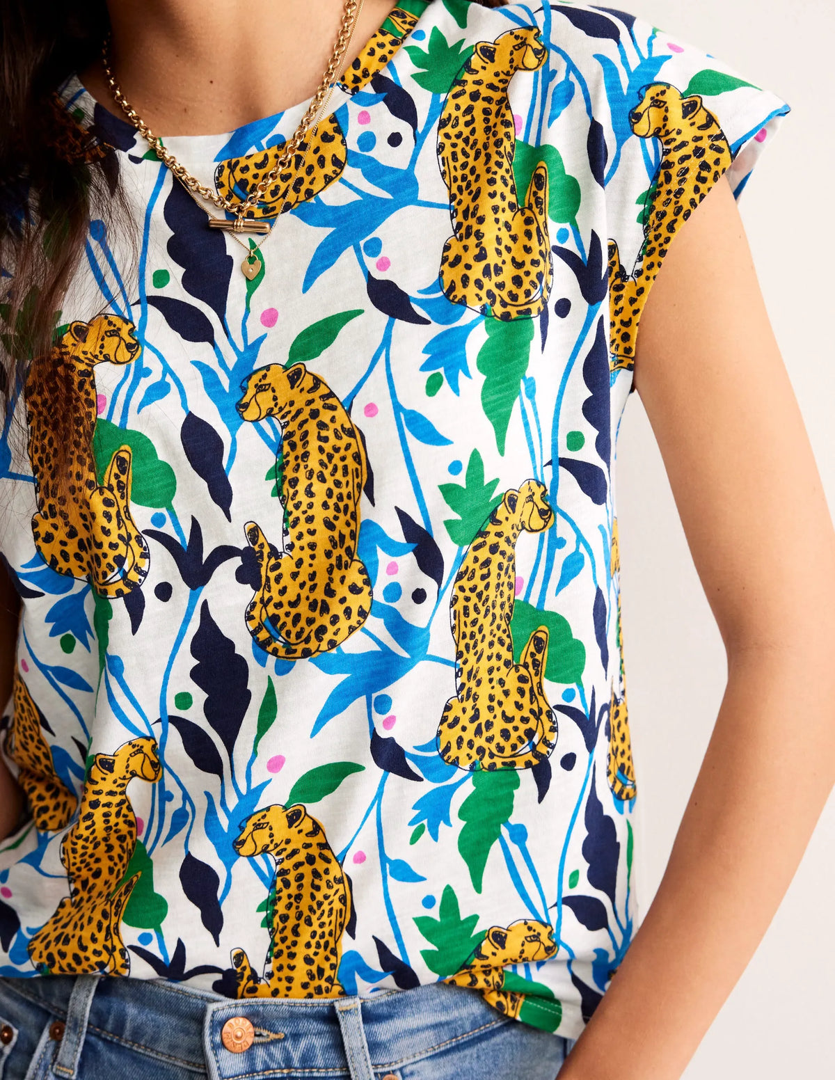 Louisa Printed Slub T-Shirt-Multi, Leopard Vine