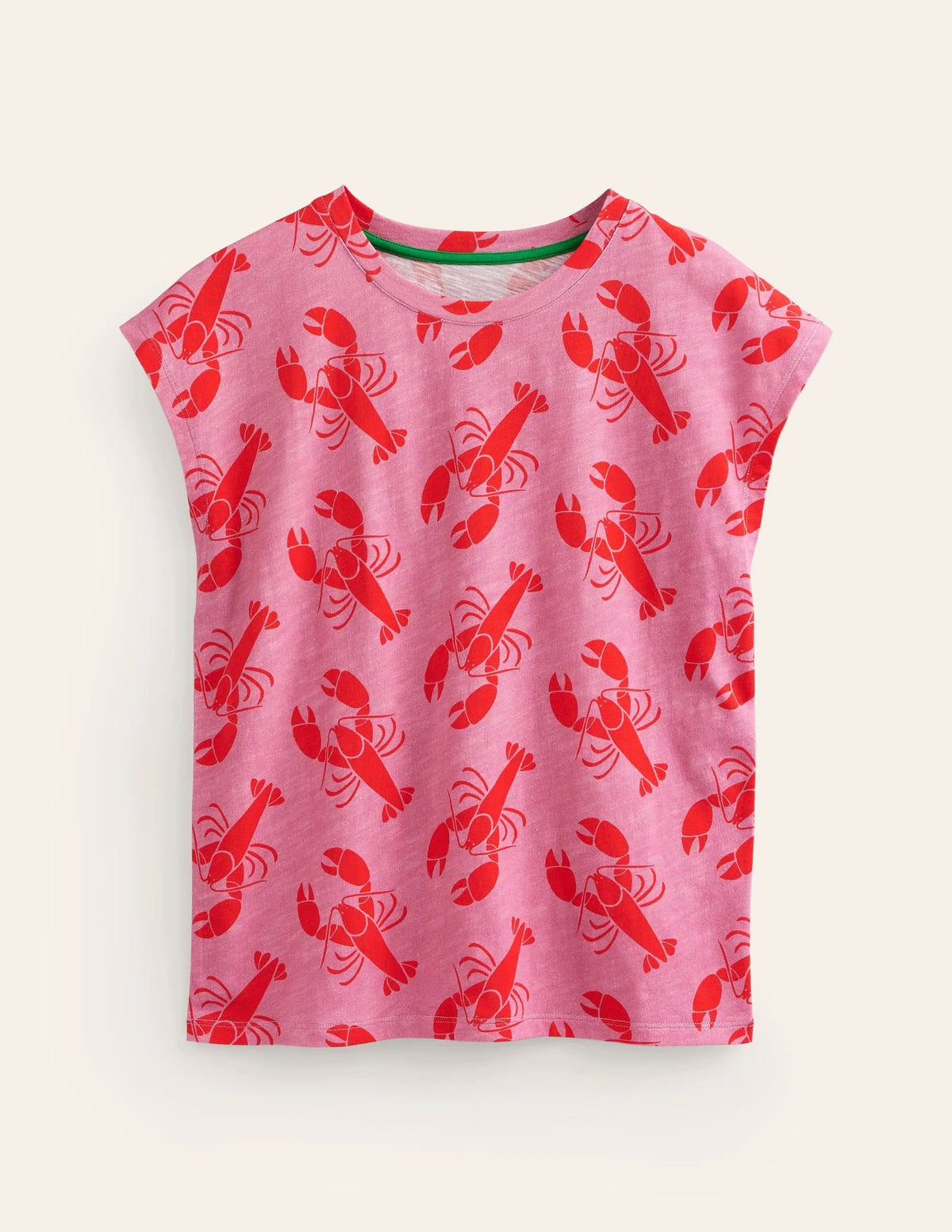 Louisa Printed Slub T-Shirt-Cashmere Rose, Lobster Small
