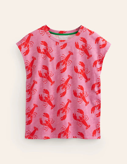 Louisa Printed Slub T-Shirt-Cashmere Rose, Lobster Small