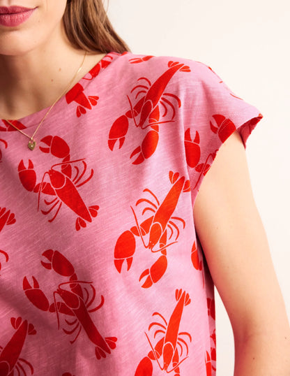 Louisa Printed Slub T-Shirt-Cashmere Rose, Lobster Small