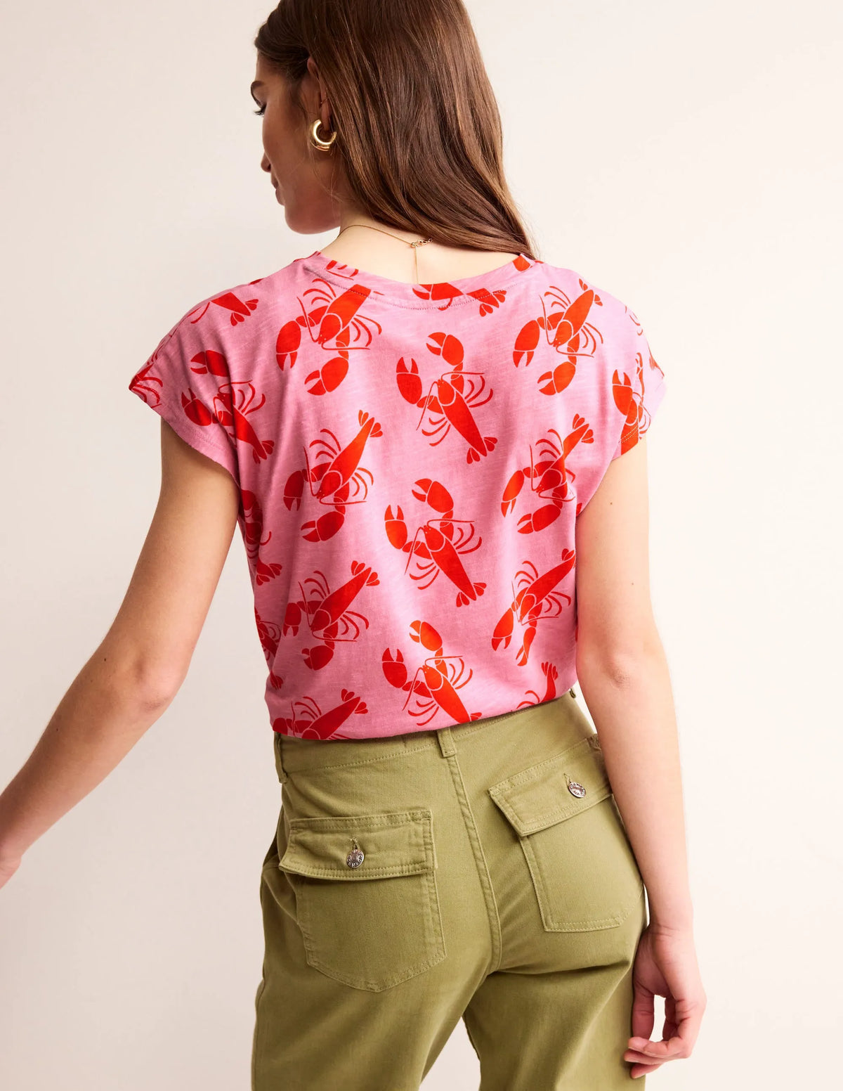 Louisa Printed Slub T-Shirt-Cashmere Rose, Lobster Small