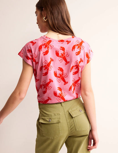Louisa Printed Slub T-Shirt-Cashmere Rose, Lobster Small