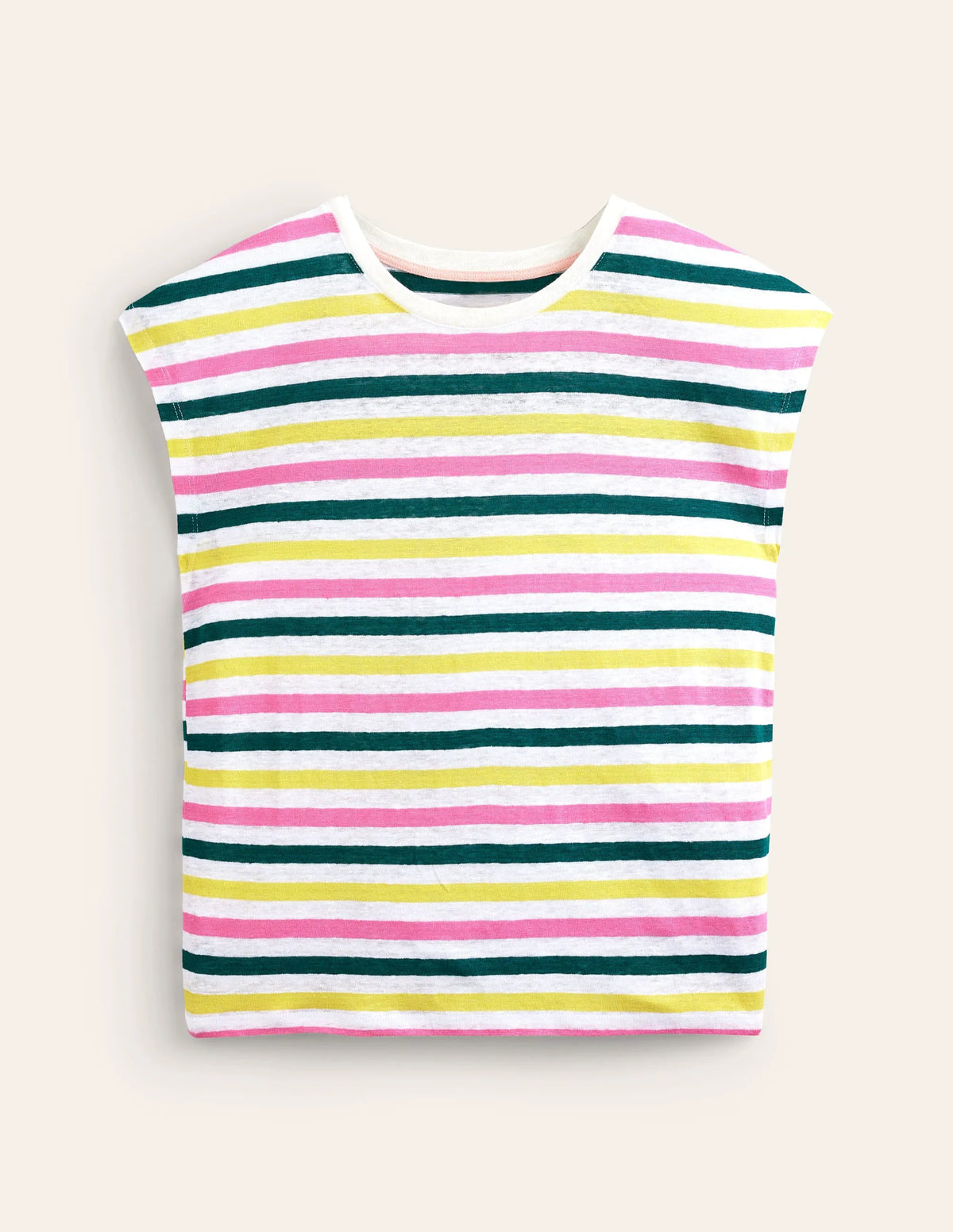 Louisa Crew Neck Linen T-shirt-Multi Stripe