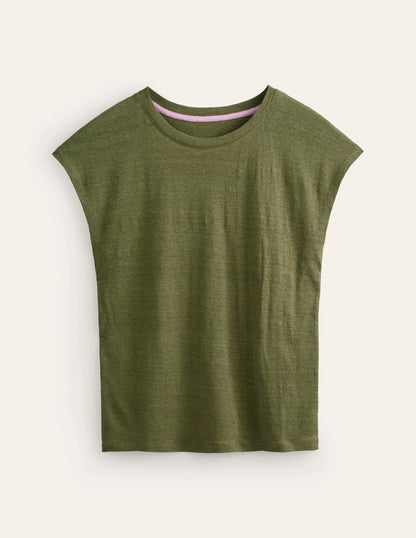 Louisa Crew Neck Linen T-shirt-Mayfly
