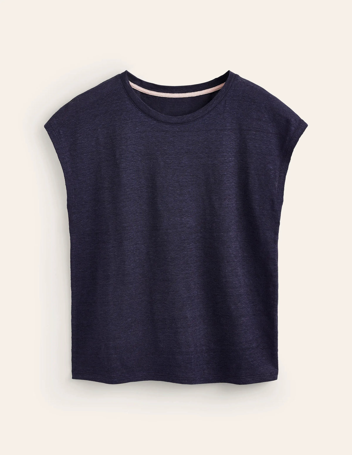 Louisa Crew Neck Linen T-shirt-Navy
