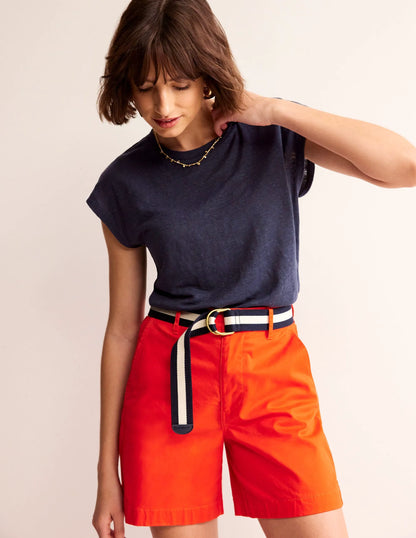Louisa Crew Neck Linen T-shirt-Navy