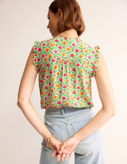 Alicia Button Down Top-Green, Enchanting Bloom