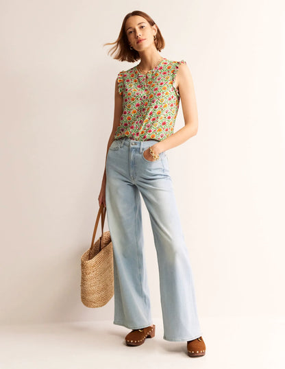Alicia Button Down Top-Green, Enchanting Bloom