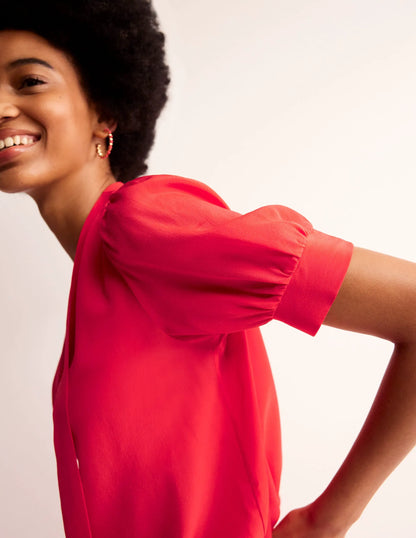 Pussy-Bow Silk Blouse-Flame Scarlet