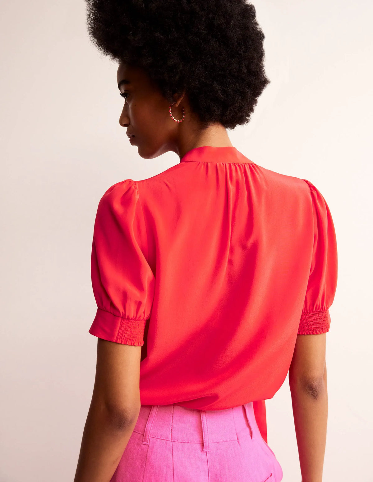 Pussy-Bow Silk Blouse-Flame Scarlet