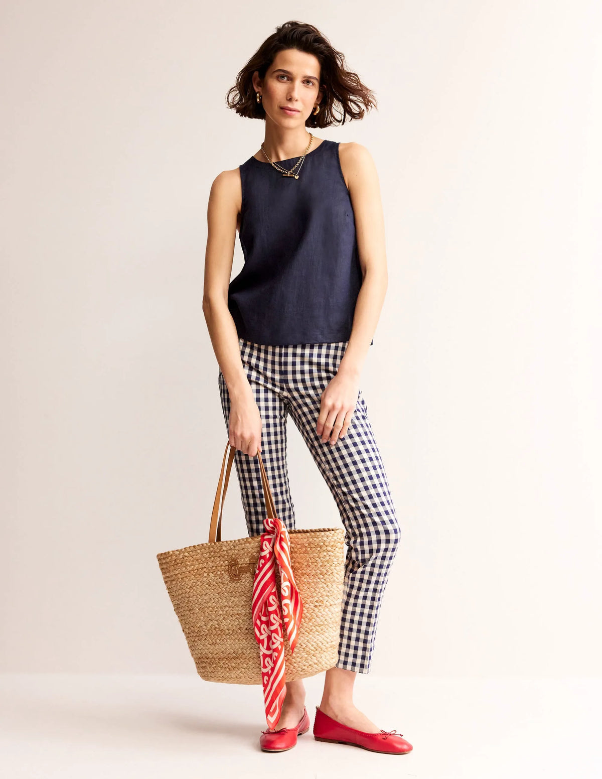 Linen Sleeveless Shell Top-Navy