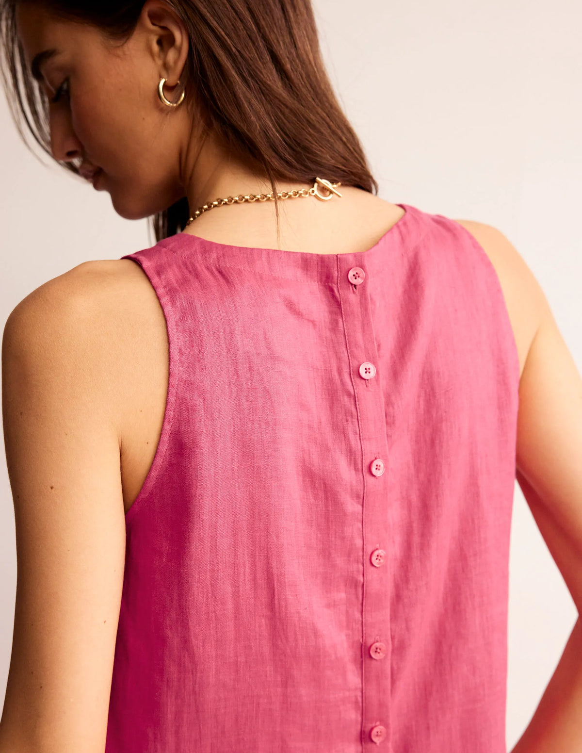 Linen Sleeveless Shell Top-Rethink Pink