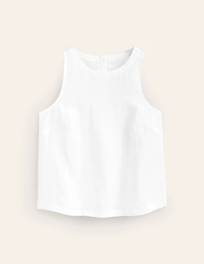 Linen Sleeveless Shell Top-White